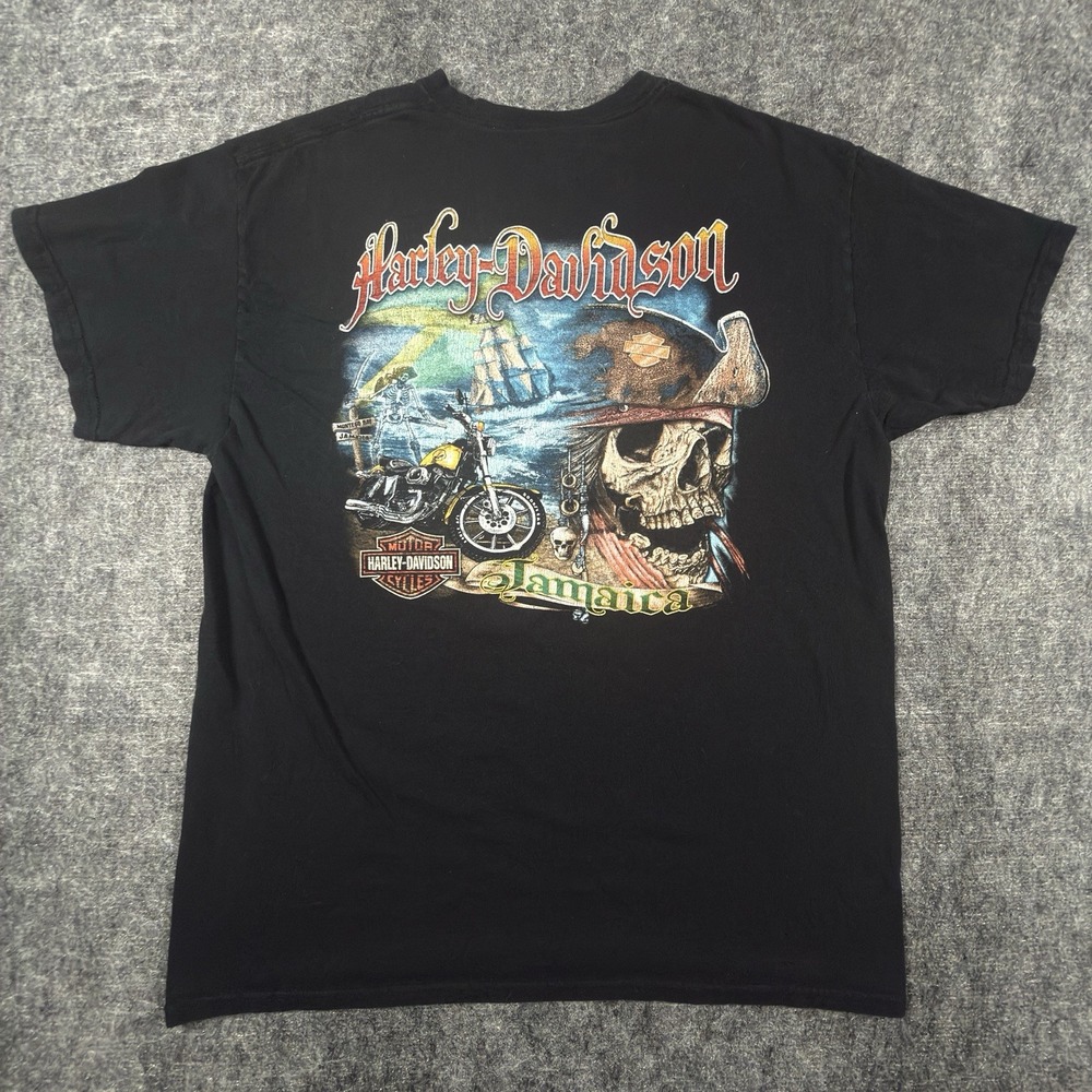 Harley Davidson T Shirt Mens L Black Jamaica Pirate Skull Motorcycle Biker